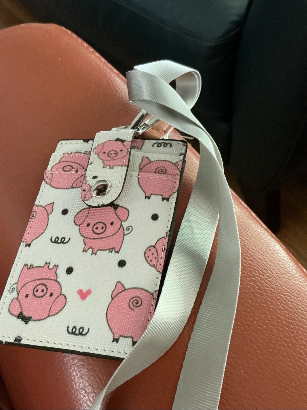 Pink Pig Pattern Lanyard ID Holder, NWOT